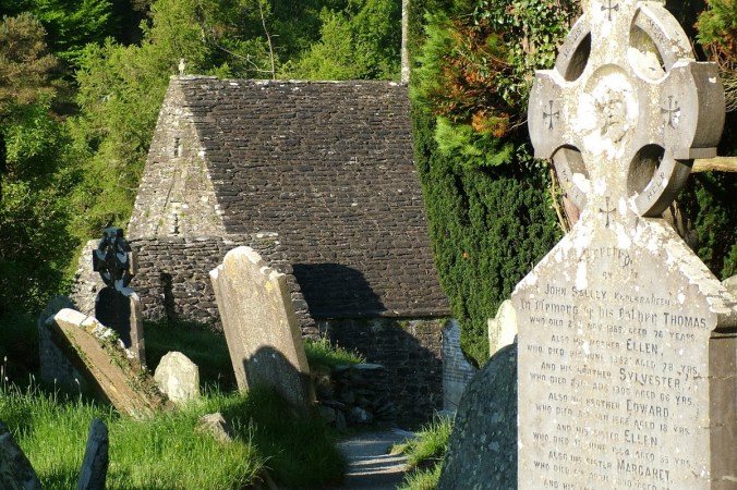 St-Kevins-Church-and-tombstones-Glendalough-Ireland
